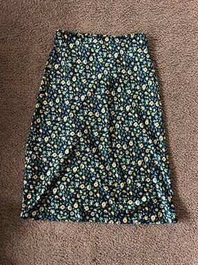 J.Crew Navy Floral Midi Skirt Petite Small PS